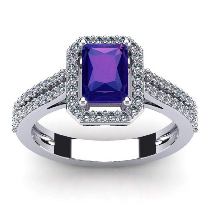 1 1/3 Carat Amethyst & Halo Diamond Ring in 14K White Gold (3.3 g),  by SuperJeweler