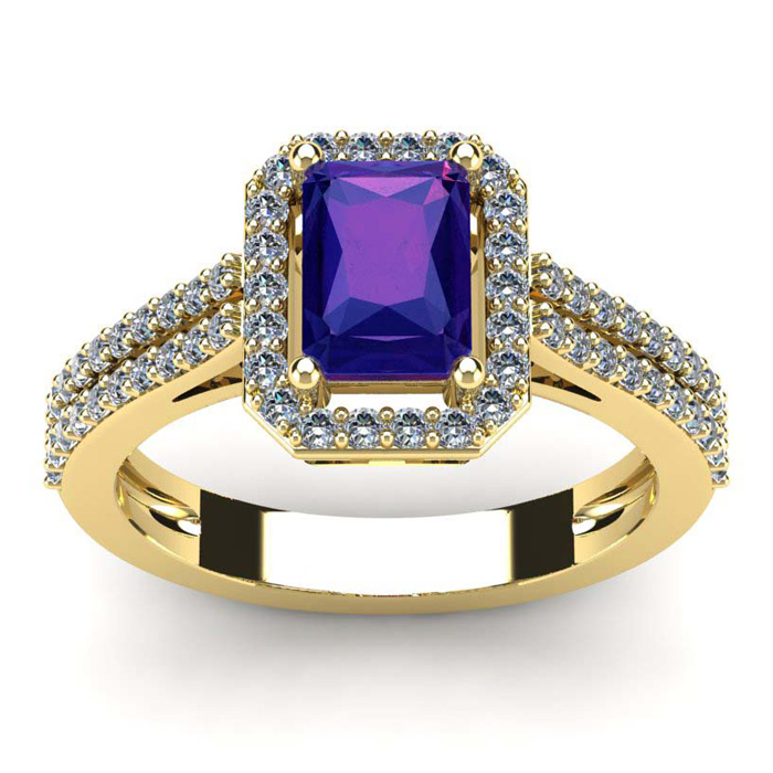 1 1/3 Carat Amethyst & Halo Diamond Ring in 14K Yellow Gold (3.3 g),  by SuperJeweler