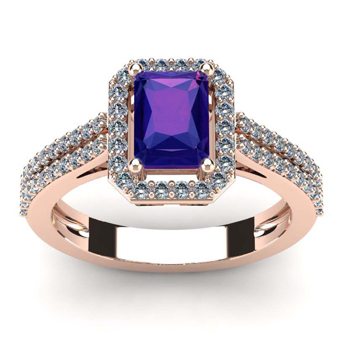 1 1/3 Carat Amethyst & Halo Diamond Ring in 14K Rose Gold (3.3 g),  by SuperJeweler