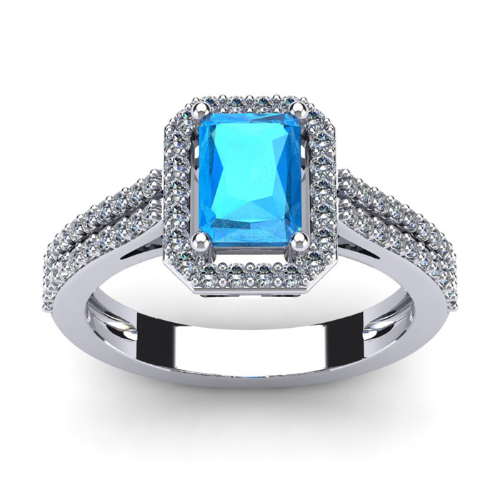 1.5 Carat Blue Topaz & Halo Diamond Ring in 14K White Gold (3.3 g),  by SuperJeweler