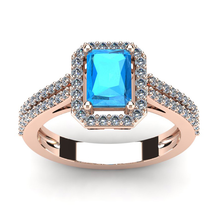 1.5 Carat Blue Topaz & Halo Diamond Ring in 14K Rose Gold (3.3 g),  by SuperJeweler