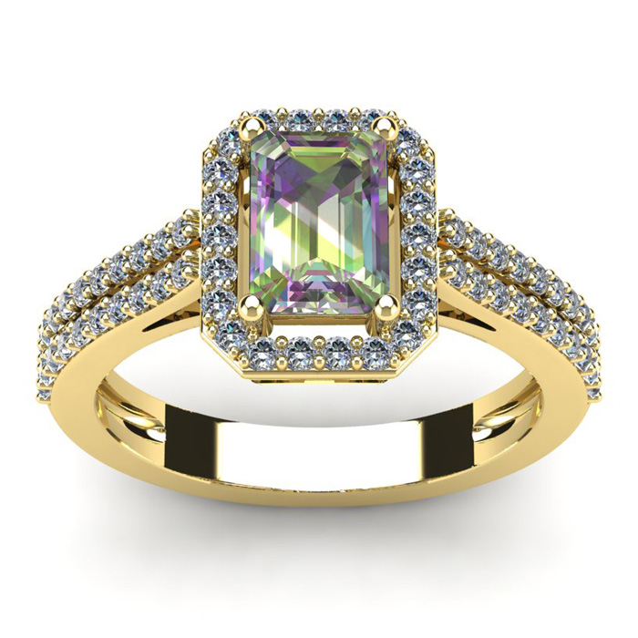 1 1/3 Carat Mystic Topaz & Halo Diamond Ring in 14K Yellow Gold (3.3 g),  by SuperJeweler