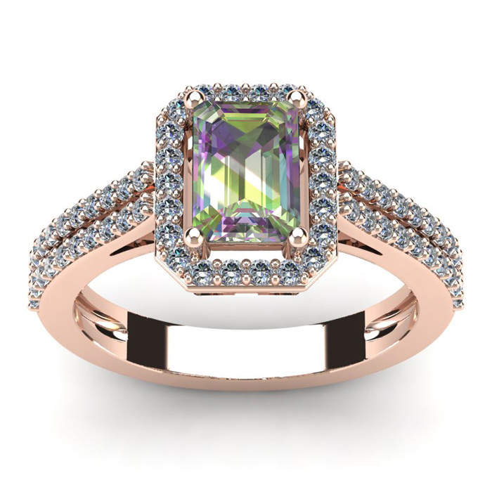 1 1/3 Carat Mystic Topaz & Halo Diamond Ring in 14K Rose Gold (3.3 g),  by SuperJeweler