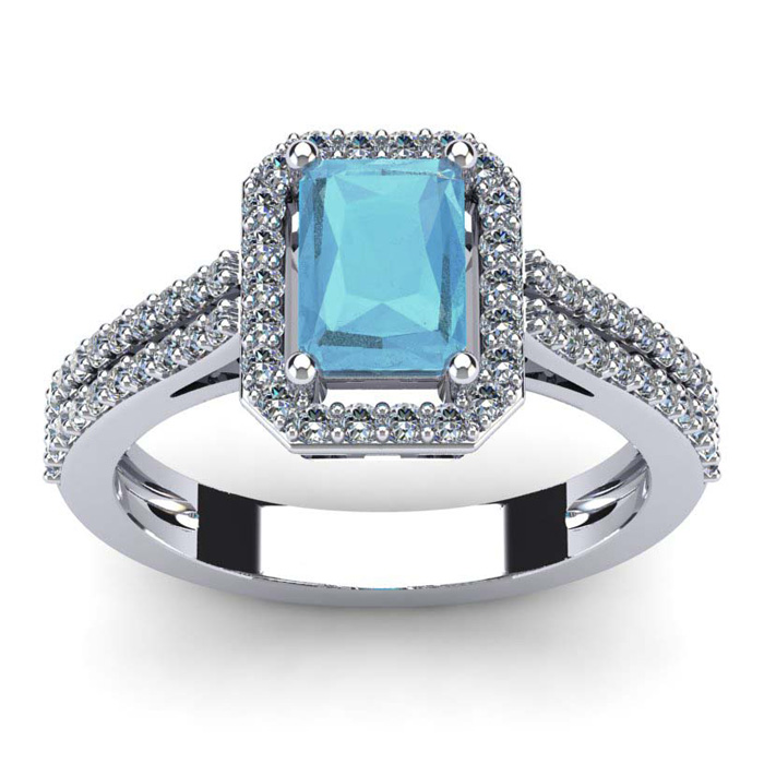 1 1/3 Carat Aquamarine & Halo Diamond Ring in 14K White Gold (3.3 g),  by SuperJeweler