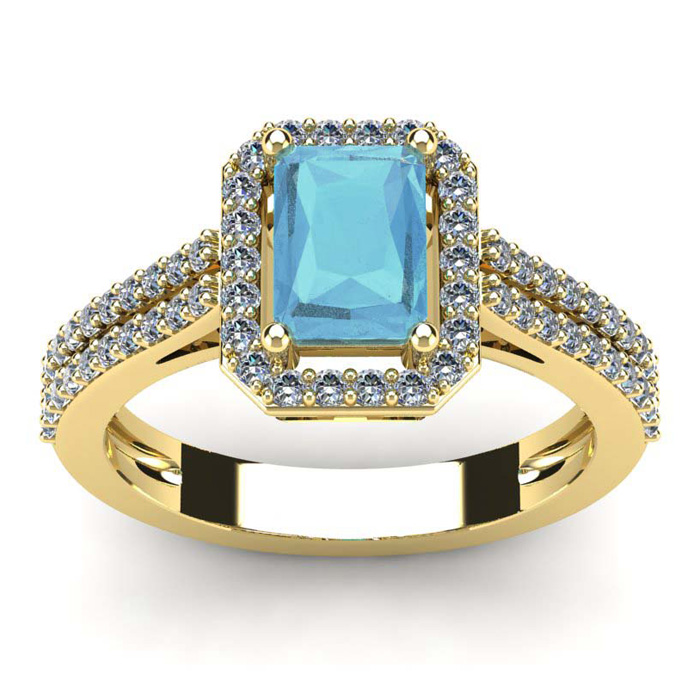 1 1/3 Carat Aquamarine & Halo Diamond Ring in 14K Yellow Gold (3.3 g),  by SuperJeweler