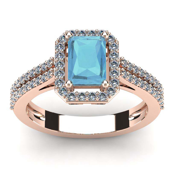 1 1/3 Carat Aquamarine & Halo Diamond Ring in 14K Rose Gold (3.3 g),  by SuperJeweler