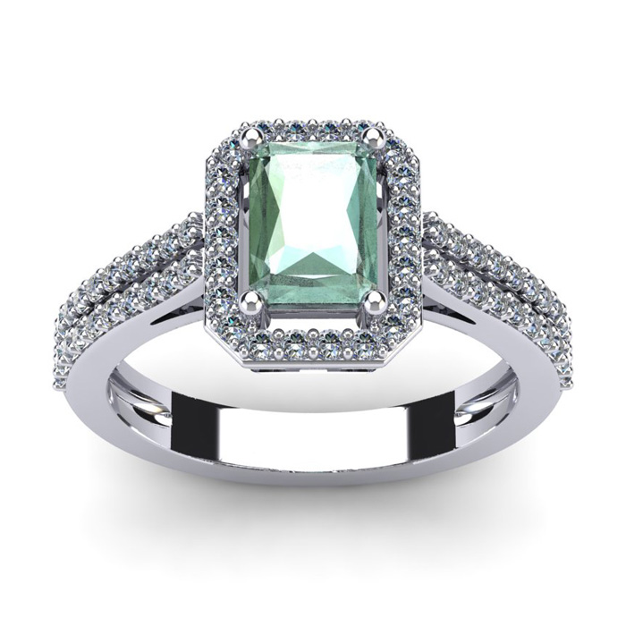 1 1/3 Carat Green Amethyst & Halo Diamond Ring in 14K White Gold (3.3 g),  by SuperJeweler