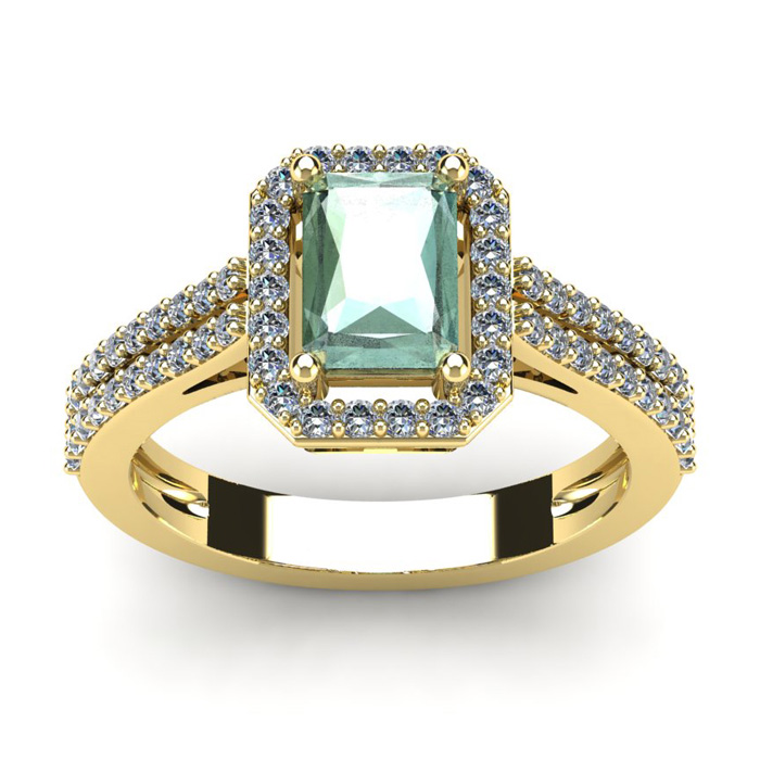 1 1/3 Carat Green Amethyst & Halo Diamond Ring in 14K Yellow Gold (3.3 g),  by SuperJeweler