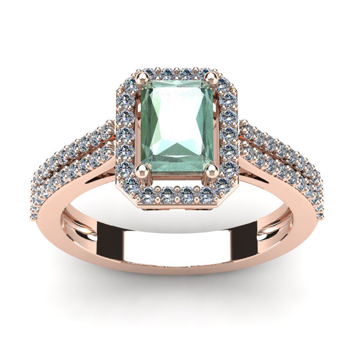 1 1/3 Carat Green Amethyst & Halo Diamond Ring in 14K Rose Gold (3.3 g),  by SuperJeweler