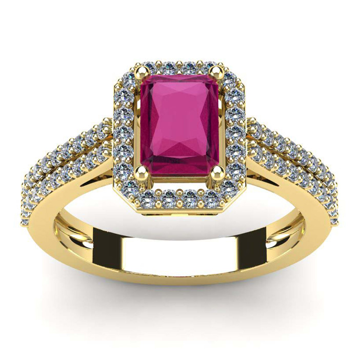 1.5 Carat Ruby & Halo Diamond Ring in 14K Yellow Gold (3.3 g),  by SuperJeweler