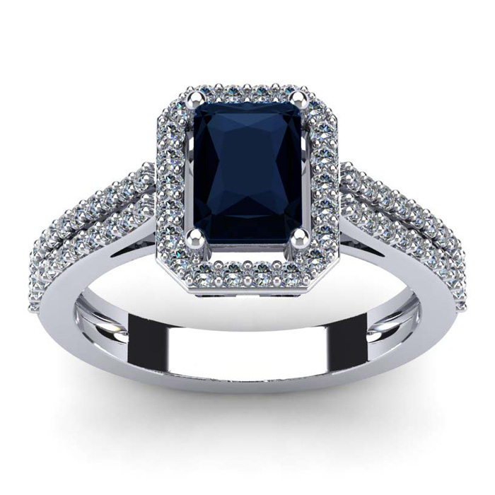 1.5 Carat Sapphire & Halo Diamond Ring in 14K White Gold (3.3 g),  by SuperJeweler