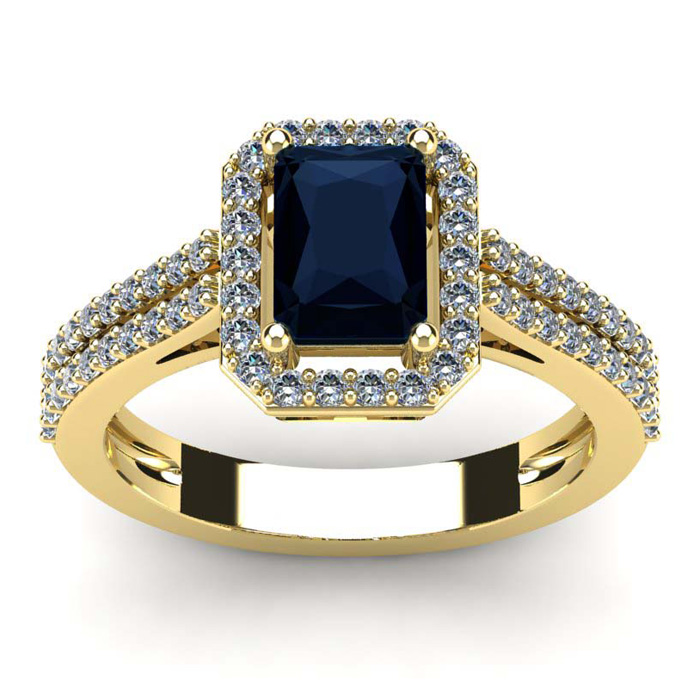 1.5 Carat Sapphire & Halo Diamond Ring in 14K Yellow Gold (3.3 g),  by SuperJeweler