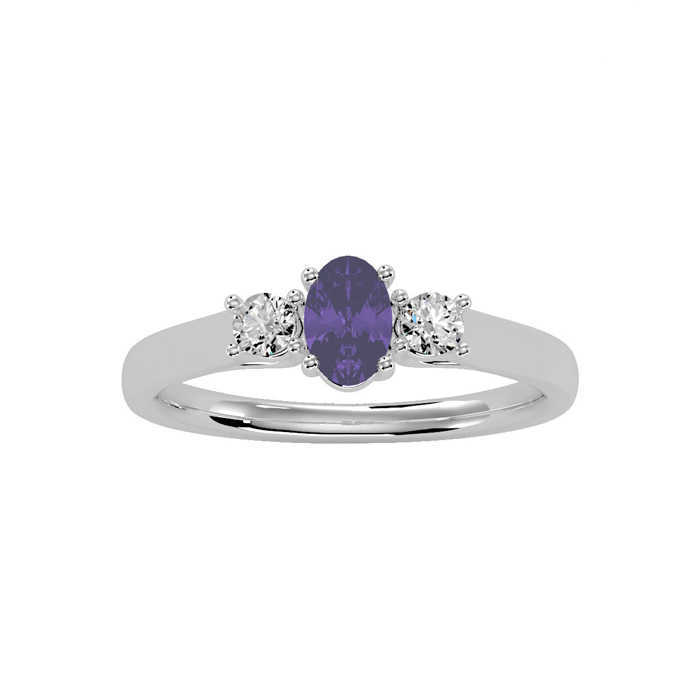 1/2 Carat Oval Shape Amethyst & Two Diamond Ring in 14K White Gold (1.8 g),  by SuperJeweler