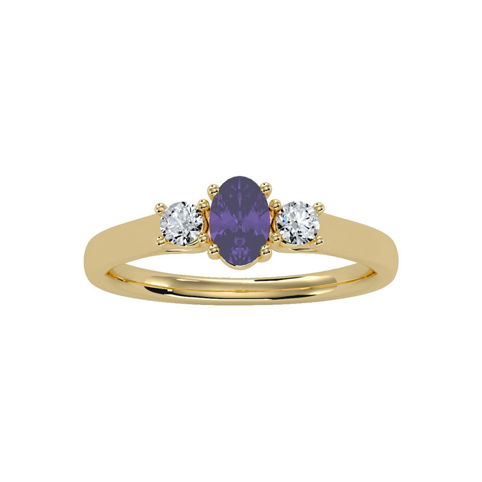 1/2 Carat Oval Shape Amethyst & Two Diamond Ring in 14K Yellow Gold (1.8 g),  by SuperJeweler