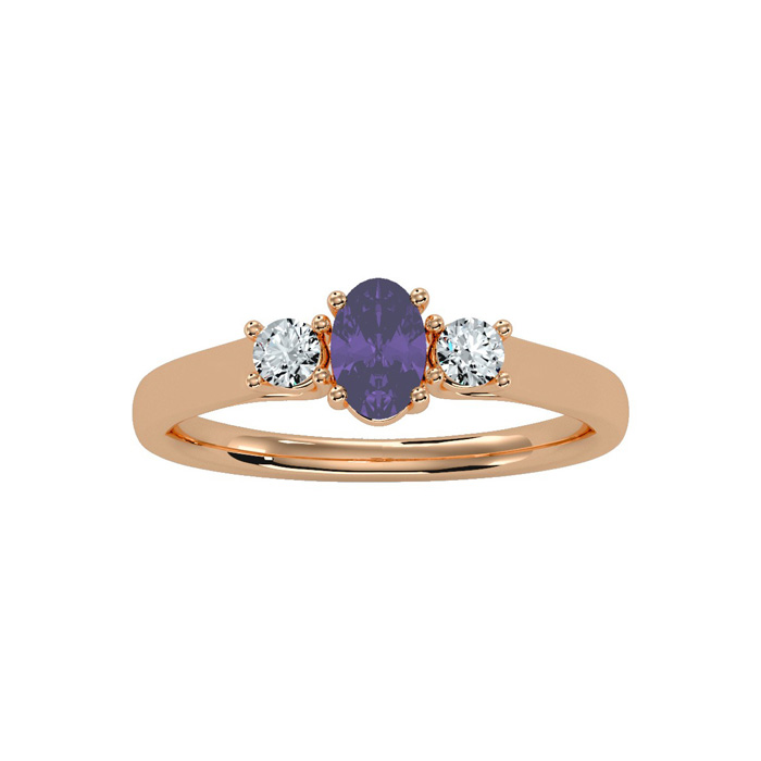 1/2 Carat Oval Shape Amethyst & Two Diamond Ring in 14K Rose Gold (1.8 g),  by SuperJeweler