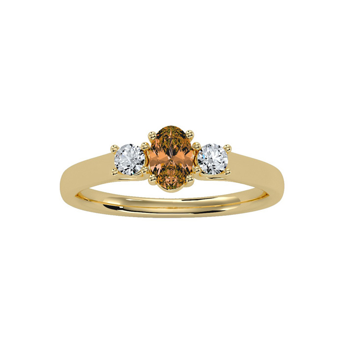 1/2 Carat Oval Shape Citrine & Two Diamond Ring in 14K Yellow Gold (1.8 g),  by SuperJeweler