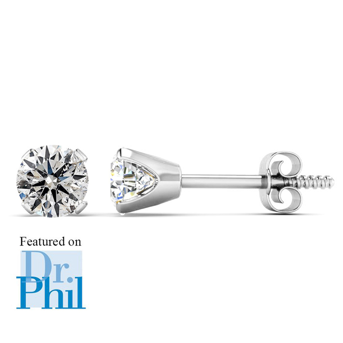 Diamond Stud Earrings, 1/2 Carat Diamond Stud Earrings In 14 Karat White  Gold Featured on Dr. Phil