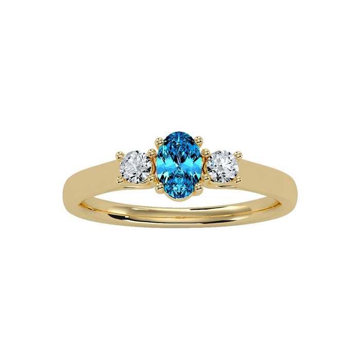 3/4 Carat Oval Shape Blue Topaz & Two Diamond Ring in 14K Yellow Gold (1.8 g),  by SuperJeweler