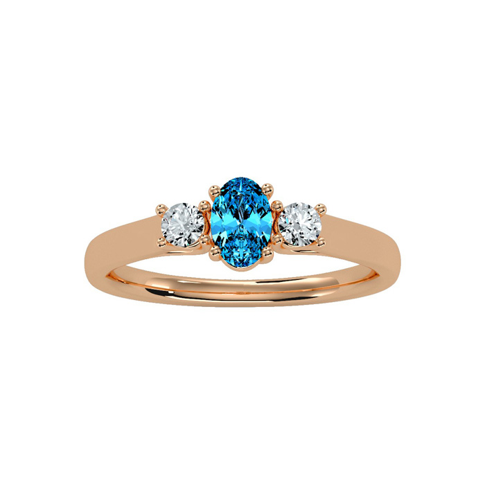 3/4 Carat Oval Shape Blue Topaz & Two Diamond Ring in 14K Rose Gold (1.8 g),  by SuperJeweler