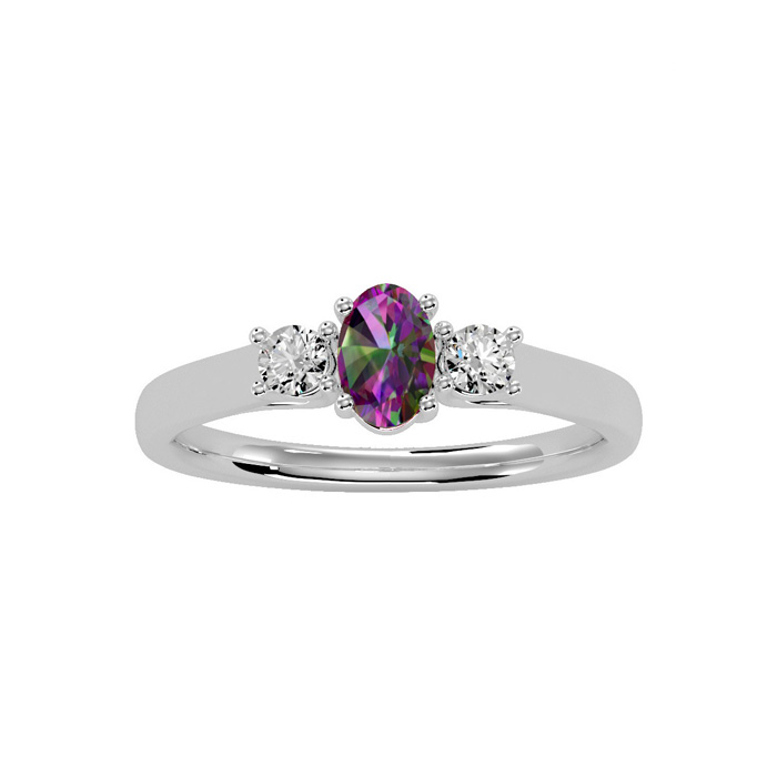 3/4 Carat Oval Shape Mystic Topaz & Two Diamond Ring in 14K White Gold (1.8 g),  by SuperJeweler