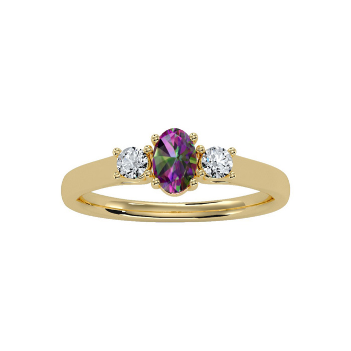 3/4 Carat Oval Shape Mystic Topaz & Two Diamond Ring in 14K Yellow Gold (1.8 g),  by SuperJeweler