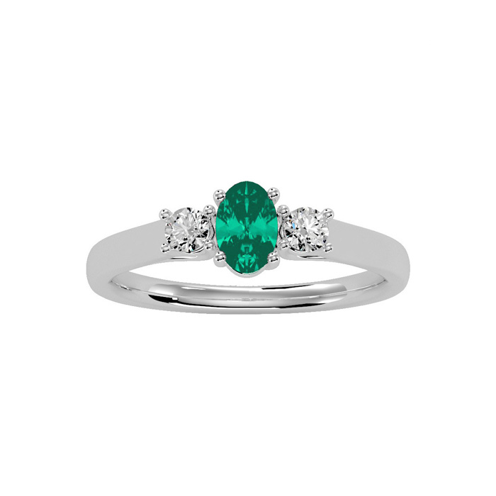 1/2 Carat Oval Shape Emerald Cut & Two Diamond Ring in 14K White Gold (1.8 g),  by SuperJeweler