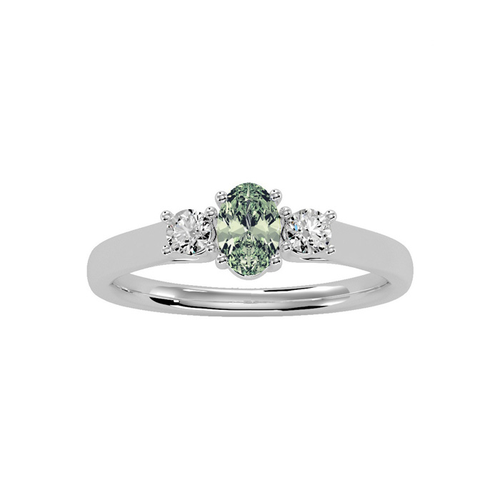 1/2 Carat Oval Shape Green Amethyst & Two Diamond Ring in 14K White Gold (1.8 g),  by SuperJeweler