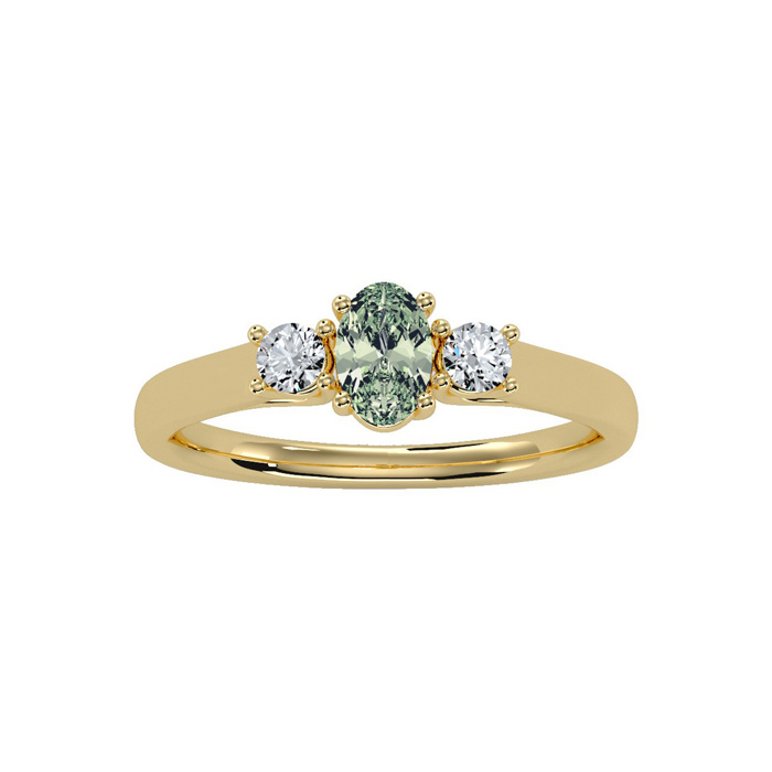 1/2 Carat Oval Shape Green Amethyst & Two Diamond Ring in 14K Yellow Gold (1.8 g),  by SuperJeweler