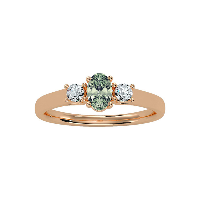 1/2 Carat Oval Shape Green Amethyst & Two Diamond Ring in 14K Rose Gold (1.8 g),  by SuperJeweler