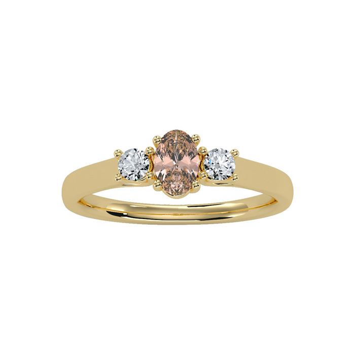 1/2 Carat Oval Shape Morganite & Two Diamond Ring in 14K Yellow Gold (1.8 g),  by SuperJeweler