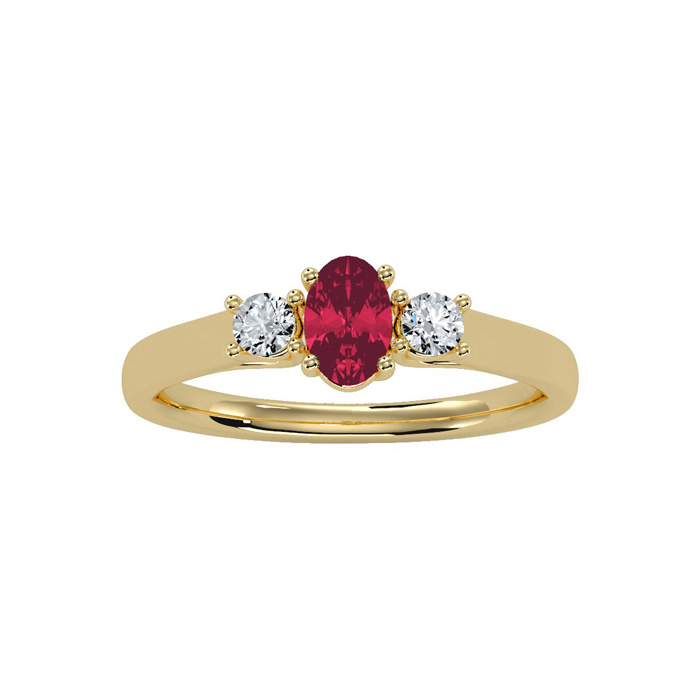 3/4 Carat Oval Shape Ruby & Two Diamond Ring in 14K Yellow Gold (1.8 g),  by SuperJeweler