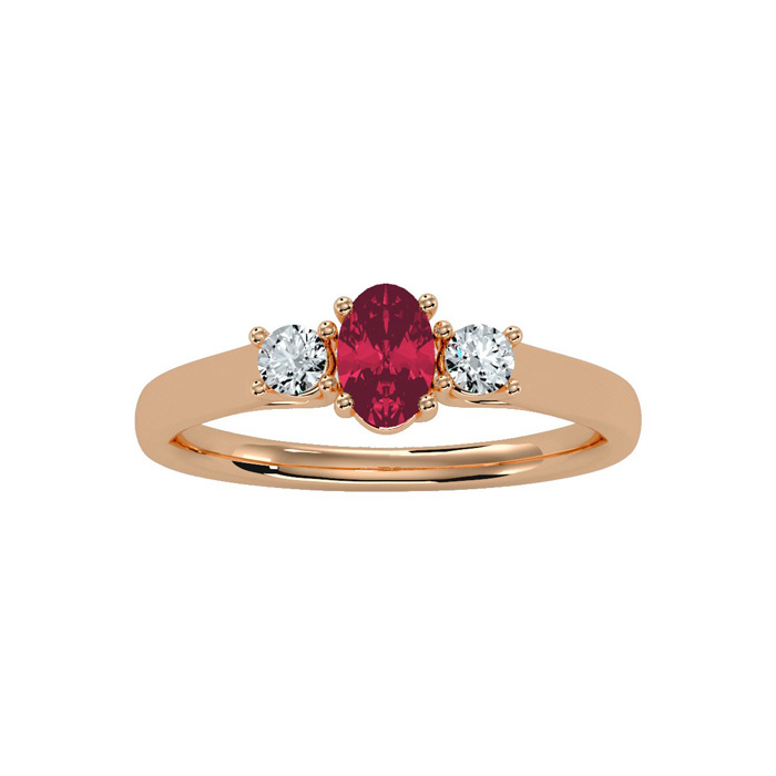 3/4 Carat Oval Shape Ruby & Two Diamond Ring in 14K Rose Gold (1.8 g),  by SuperJeweler