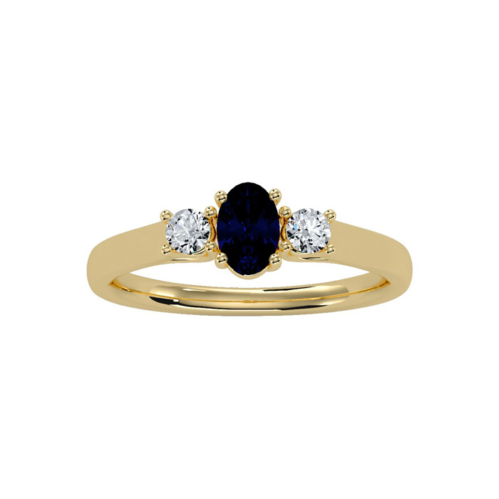 3/4 Carat Oval Shape Sapphire & Two Diamond Ring in 14K Yellow Gold (1.8 g),  by SuperJeweler