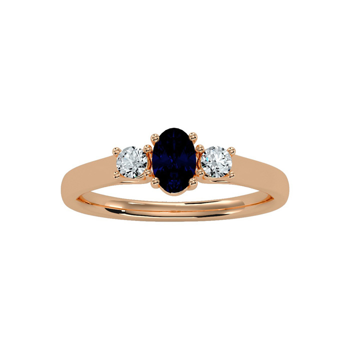 3/4 Carat Oval Shape Sapphire & Two Diamond Ring in 14K Rose Gold (1.8 g),  by SuperJeweler