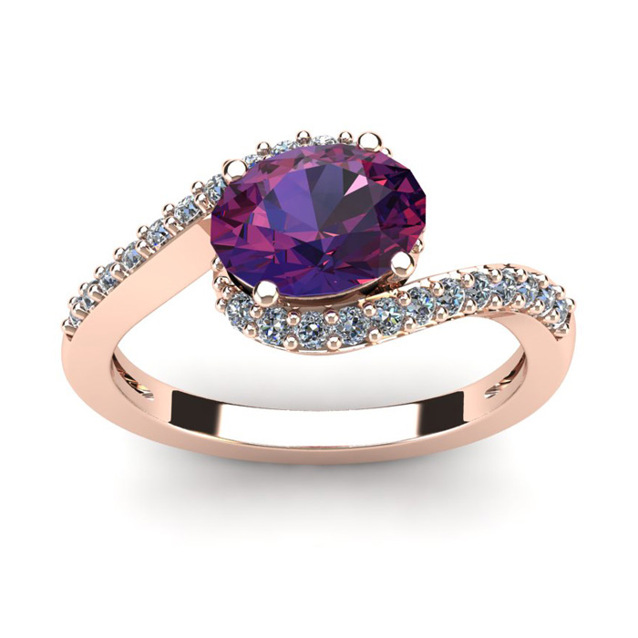 1 1/3 Carat Oval Shape Amethyst & Halo Diamond Ring in 14K Rose Gold (2.9 g),  by SuperJeweler