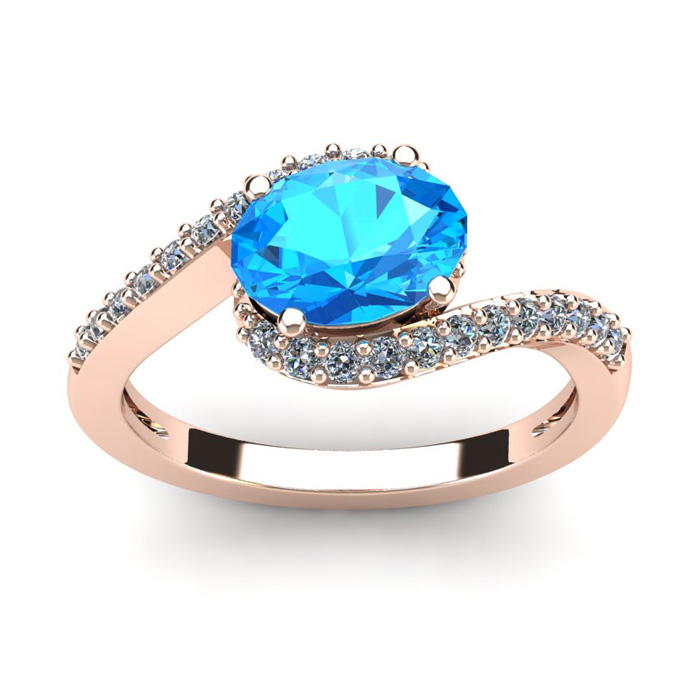 1 3/4 Carat Oval Shape Blue Topaz & Halo Diamond Ring in 14K Rose Gold (2.9 g),  by SuperJeweler