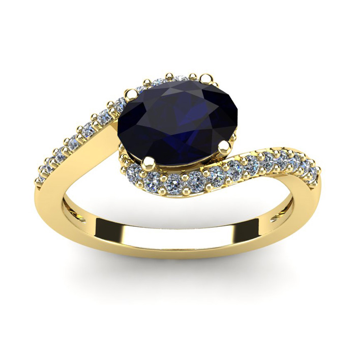 1 3/4 Carat Oval Shape Sapphire & Halo Diamond Ring in 14K Yellow Gold (2.9 g),  by SuperJeweler