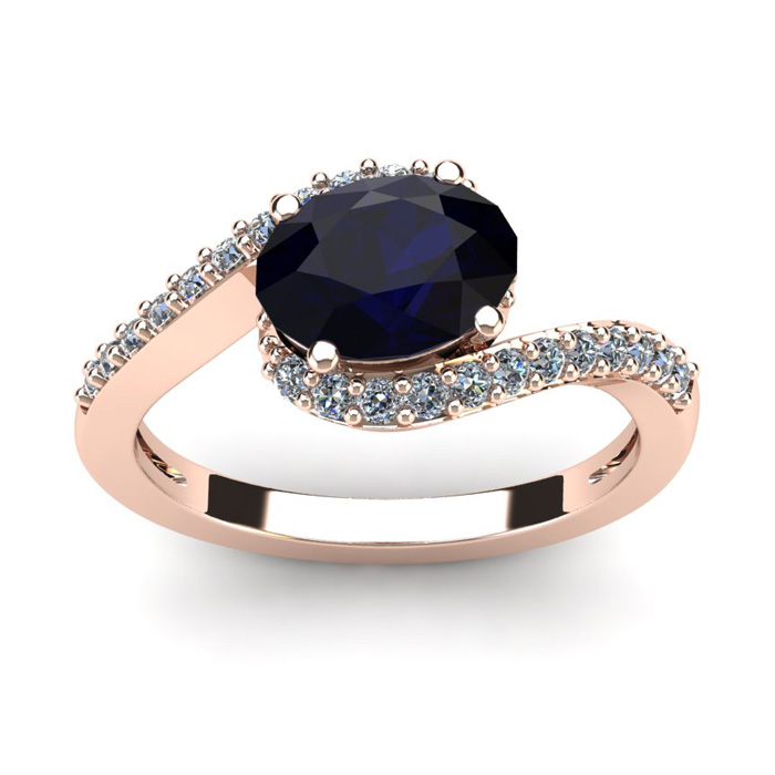 1 3/4 Carat Oval Shape Sapphire & Halo Diamond Ring in 14K Rose Gold (2.9 g),  by SuperJeweler