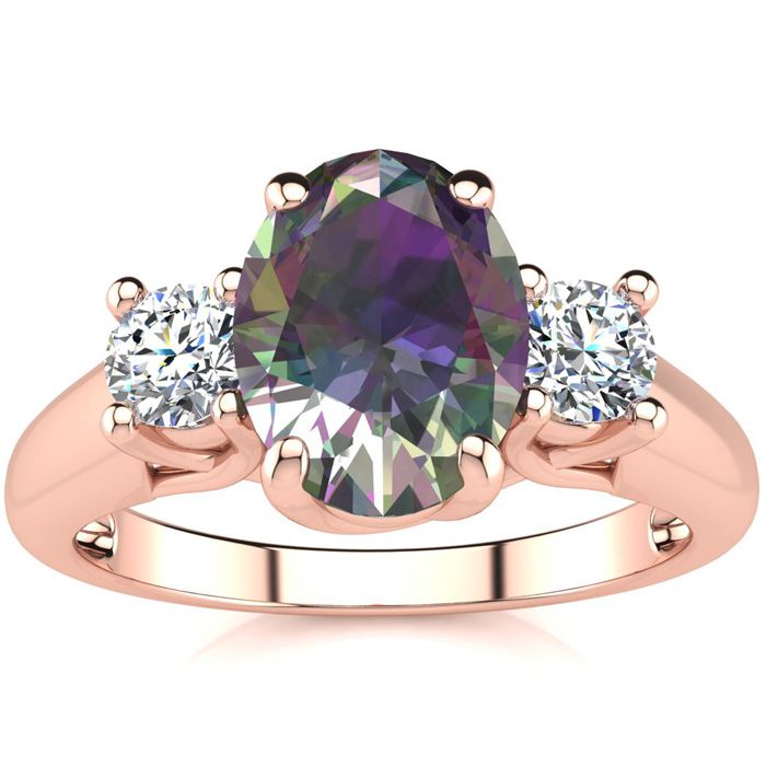 1 3/4 Carat Oval Shape Mystic Topaz & Two Diamond Ring in 14K Rose Gold (3.1 g),  by SuperJeweler