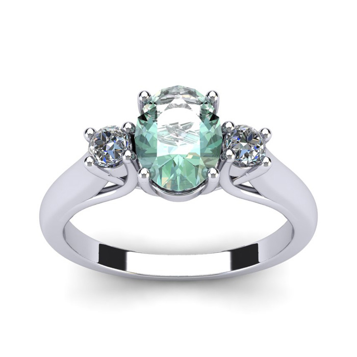 1.25 Carat Oval Shape Green Amethyst & Two Diamond Ring in 14K White Gold (3.1 g),  by SuperJeweler