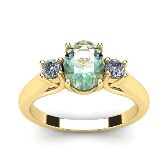 1.25 Carat Oval Shape Green Amethyst & Two Diamond Ring in 14K Yellow Gold (3.1 g),  by SuperJeweler