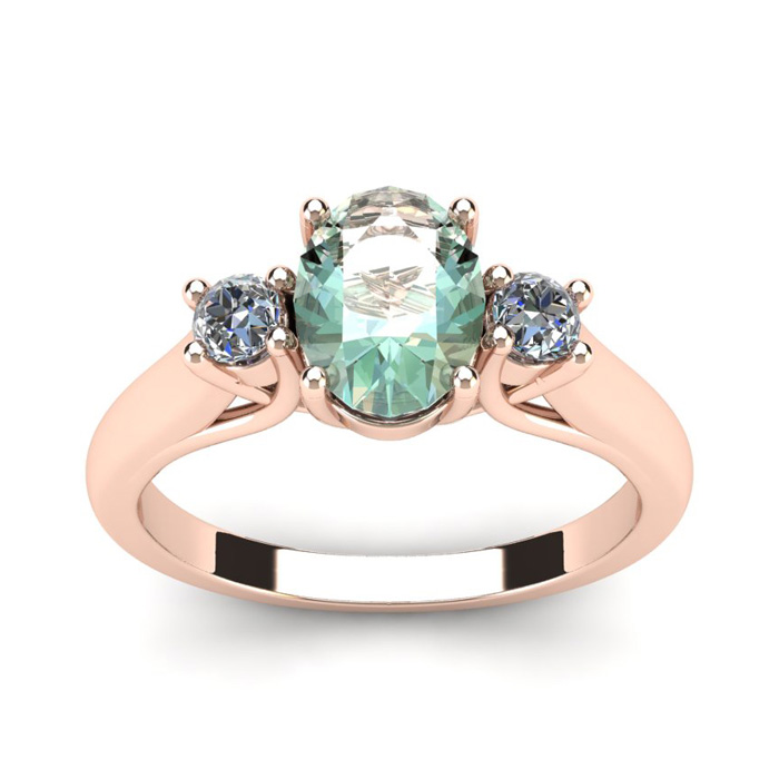 1.25 Carat Oval Shape Green Amethyst & Two Diamond Ring in 14K Rose Gold (3.1 g),  by SuperJeweler