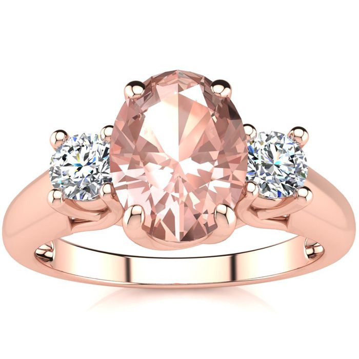 1 1/3 Carat Oval Shape Morganite & Two Diamond Ring in 14K Rose Gold (3.1 g),  by SuperJeweler