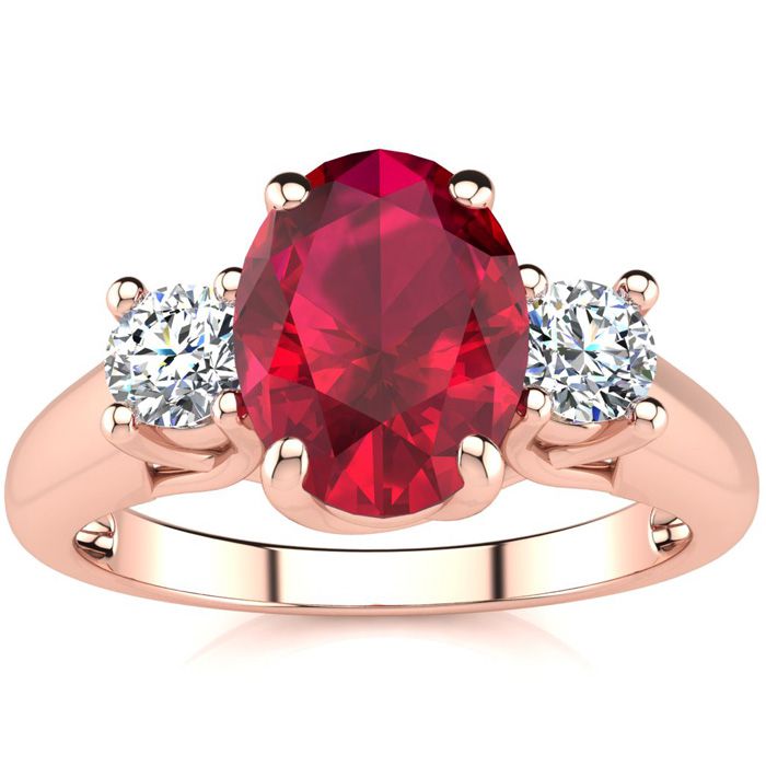 1 3/4 Carat Oval Shape Ruby & Two Diamond Ring in 14K Rose Gold (3.1 g),  by SuperJeweler