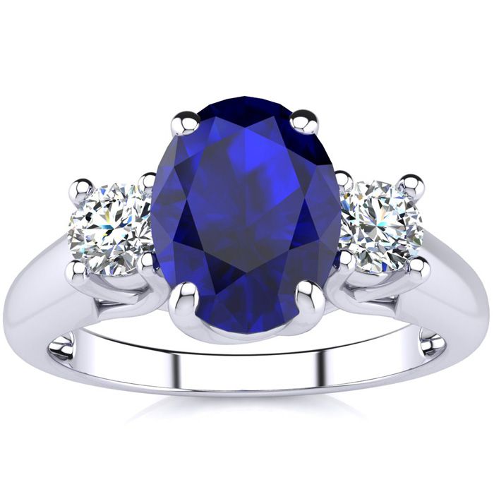 1 3/4 Carat Oval Shape Sapphire & Two Diamond Ring in 14K White Gold (3.1 g),  by SuperJeweler