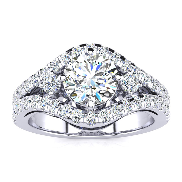 14K White Gold (7 g) 2 Carat Fancy Diamond Engagement Ring  w/ 1.25 Carat Center (  SI2-I1)  Size 9 by SuperJeweler