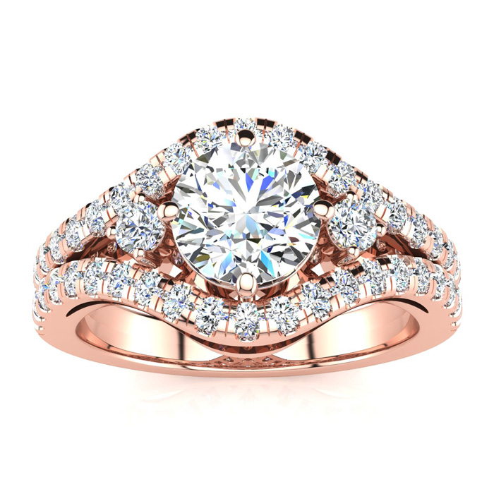 14K Rose Gold (7 g) 2 Carat Fancy Diamond Engagement Ring  w/ 1.25 Carat Center (  SI2-I1)  Size 7 by SuperJeweler