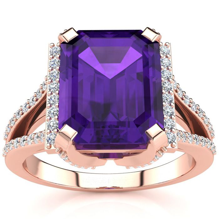 3 1/2 Carat Amethyst & Halo Diamond Ring in 14K Rose Gold (6 g),  by SuperJeweler