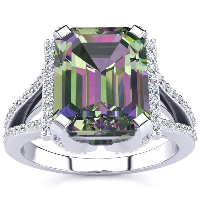 3 1/2 Carat Mystic Topaz & Halo Diamond Ring in 14K White Gold (6 g),  by SuperJeweler