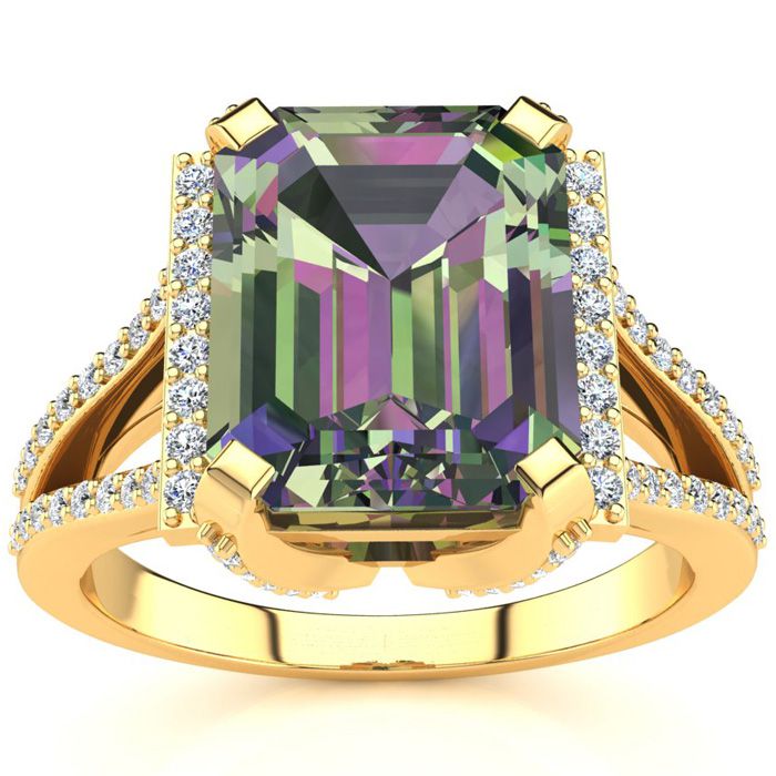 3 1/2 Carat Mystic Topaz & Halo Diamond Ring in 14K Yellow Gold (6 g),  by SuperJeweler